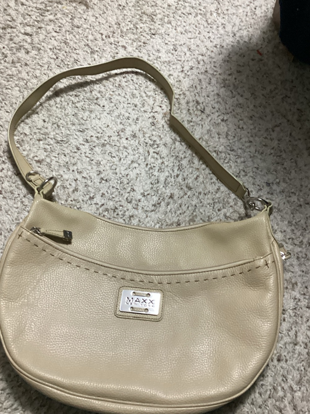 MAXX New York Beige/Cream Leather Hobo Shoulder Bag